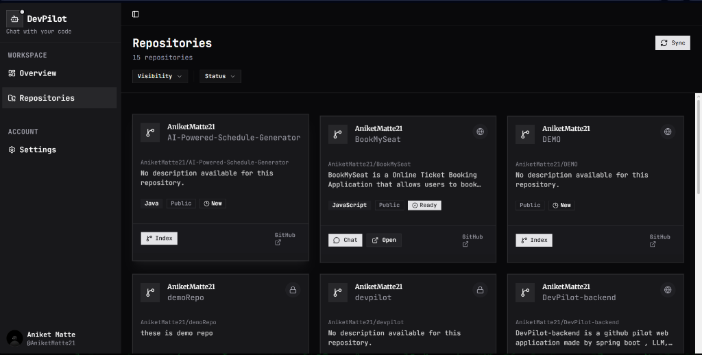 DevPilot - Repositories View