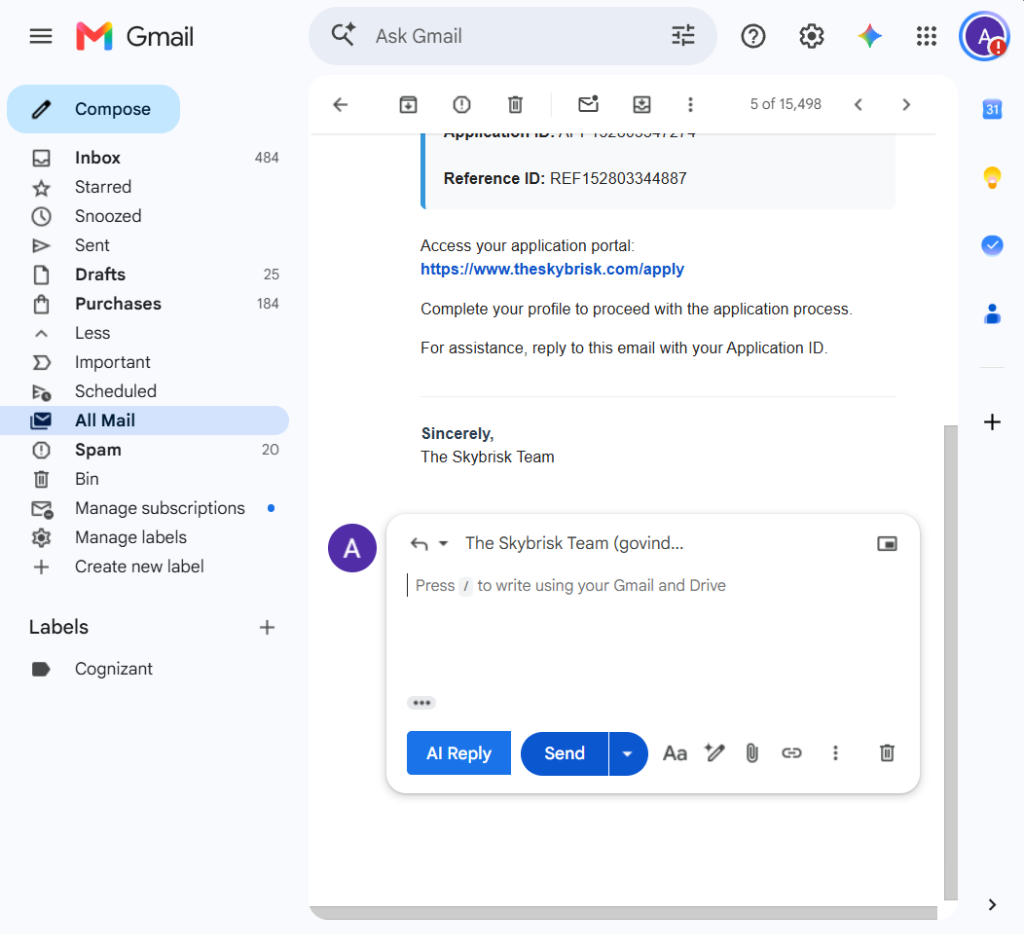 AI Email Writer Chrome Extension injected in Gmail